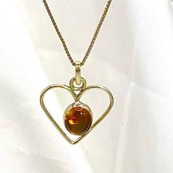 ARN Sterling Silver & Amber Heart Necklace & Dangles - Picture 6 of 7